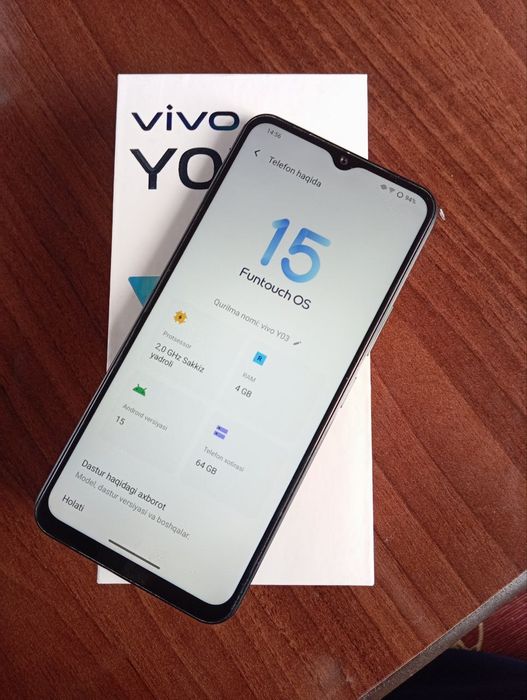 vivo y03 4/64gb oladganla tel qlurasla