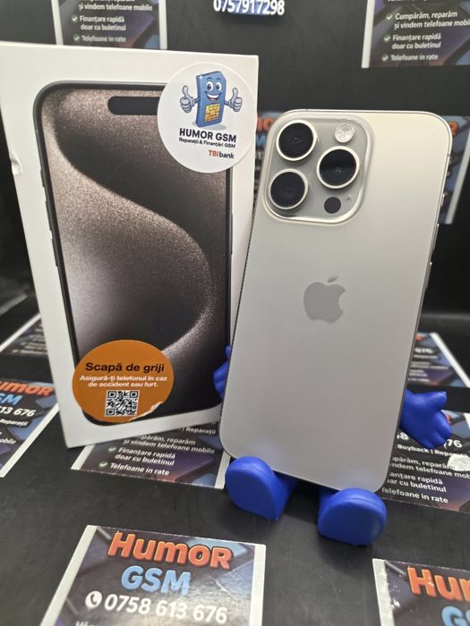 iPhone 15 Pro / Natural Titanium / 128GB / 100% Baterie / Garanție