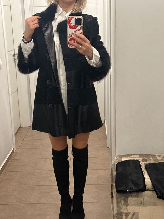 Естествено кожено палто EVER №40 – астраган, косъм, свалящи се ръкави