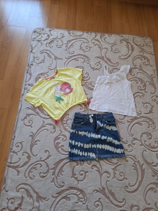 Сет 3 бр. тениски и дънкова пола за 9 год., 134 р-р