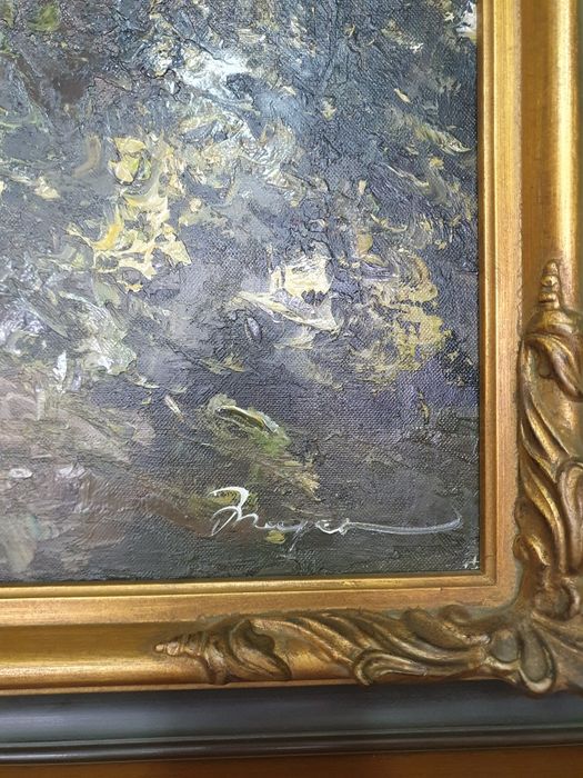 Уникална голяма антикварна авторска майсторска картина масло платно