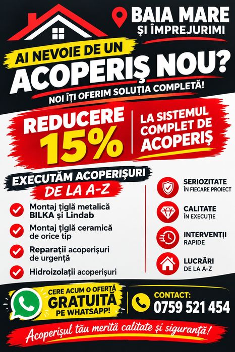 Acoperișuri Reparații Dulgheri hidroizolații Baia Mare