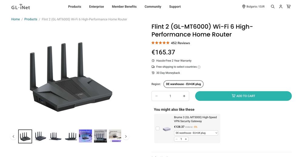 GL.iNet Flint 2 (MT6000) AX6000 Wi-Fi 6 Router