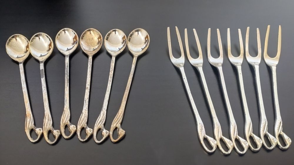 Set 12 Tacamuri - 6 Lingurite + 6 Furculite Desert Decor Vintage