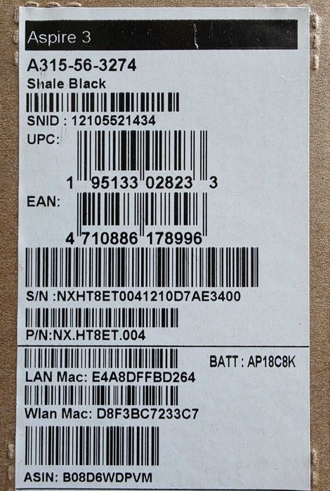 Laptop Acer Aspire 3 A315-56 Intel® i3-1005G1 15.6 8GB 256GB Sigilat