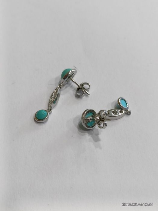 Vind cercei din aur 18kt cu diamante și turquaz