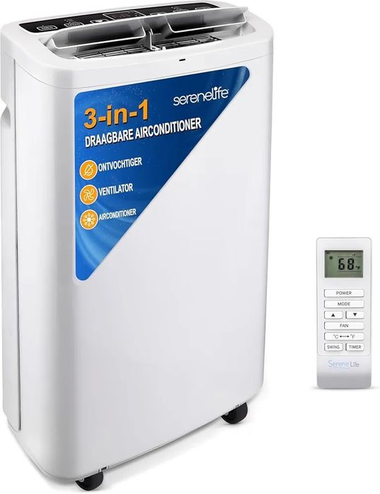 3-в-1 Мобилен климатик SereneLife 13000 BTU, охлаждане + вентилация + функция влагоуловител