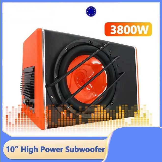 Бас каса 3800W за кола - субуфер с 10” високоговорител и интегриран усилвател + окабеляване