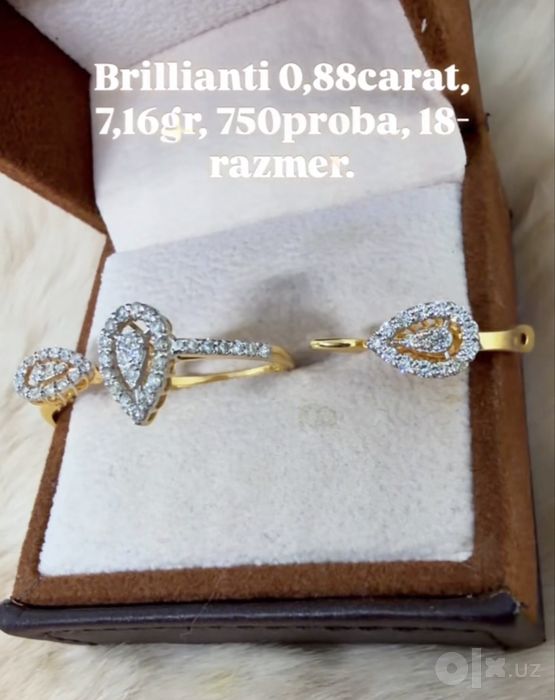 Бриллиантами 0,88carat 7,16gr, 18-размер, 750проба.