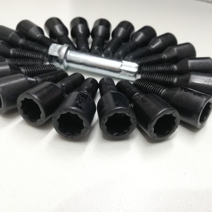 SET 20 PREZOANE STEA/imbus M14X1.25X 28mm/30mm + CHEIE - black/silver