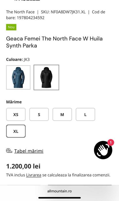 Vand Geaca noua marimea XL  Femei The North Face W Huila Synth Parka