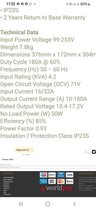 Aparat de sudura invertor TIG Parweld XTI 181DV