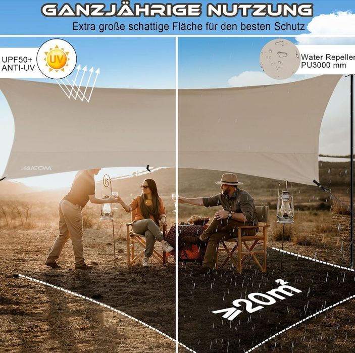 Prelată Protecție Solară JAICOM 3,7 x 4,3 m Impermeabilă și Ultralight