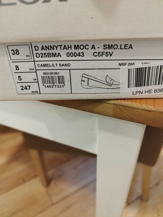 Нови дамски мокасини Geox,ном.38. 89 евро