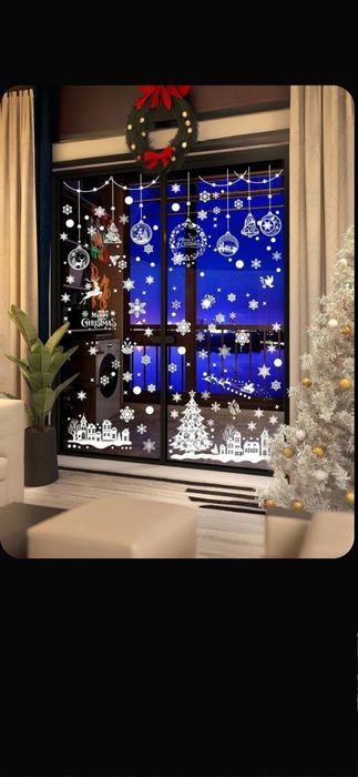 Наклейки новогодние на окна двусторонние 244 шт для декора интерьера