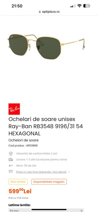 Ochelari Ray Ban Haxagonal Unisex Originali