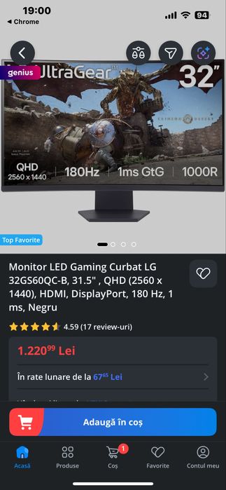 Vand Monitor LG UltraGear 32GS60QC-B