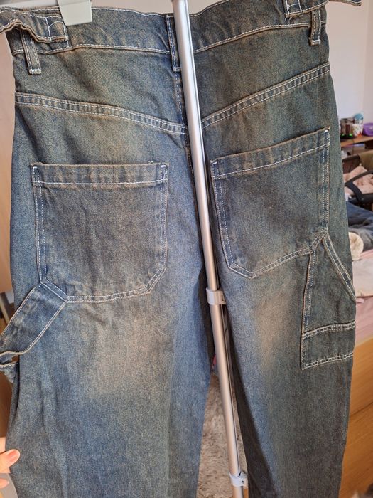 Тъмносини широки дънки с колан за регулиране