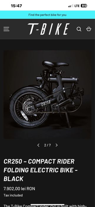 Bicicleta electrica T-BIKE CR250 Neagra