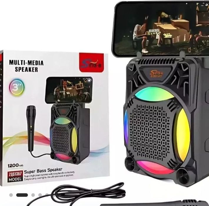 Bluetooth, mikrofon va LED yoritgichli ZQS1367 simsiz karaoke kolonka