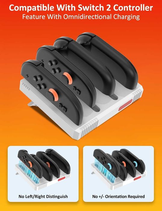 Стойка за зареждане Nintendo Switch 2 контролери 4 в 1 бързо зареждане