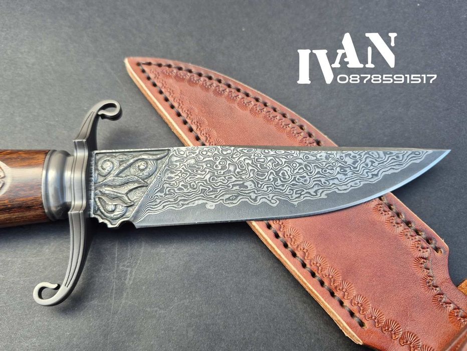 Ловен нож-Дамаска стомана VG10/96 слоя ламинат с кожена кания