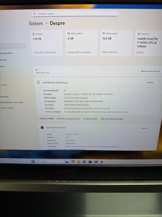 Laptop Acer Aspire i7 8gen 12g 256g nvme 1Tb nVidia 2g 17 FHD