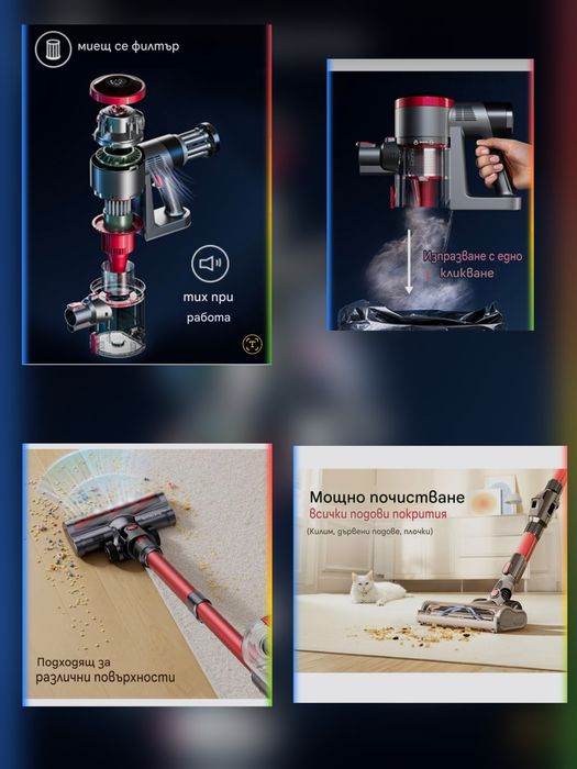 Безжична прахосмукачка Sifuplex VSF13,250W ,0.6л,2200mha батерия,17000па мощност на засмукане