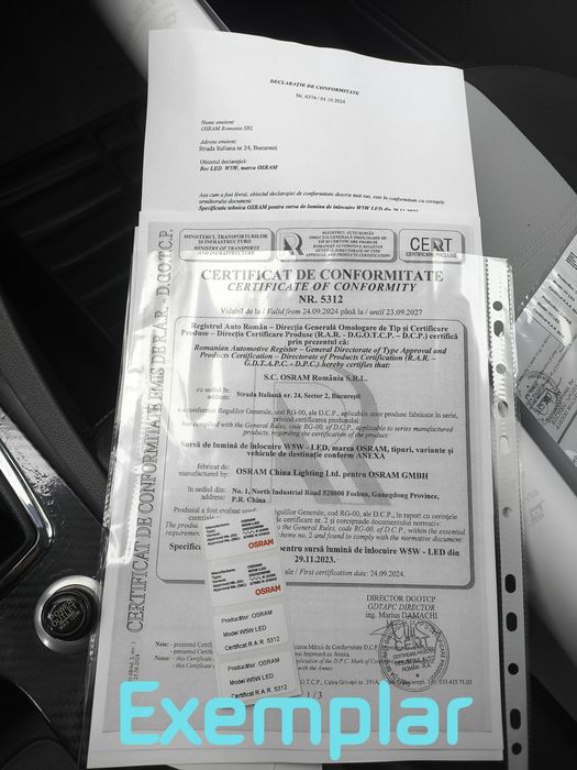 Etichete Osram + Certificat RAR + Declaratie de conformitate