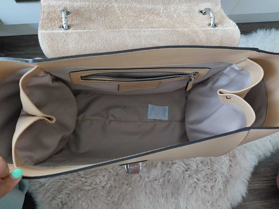 Geantă piele  naturală vițel bej made in ITALY