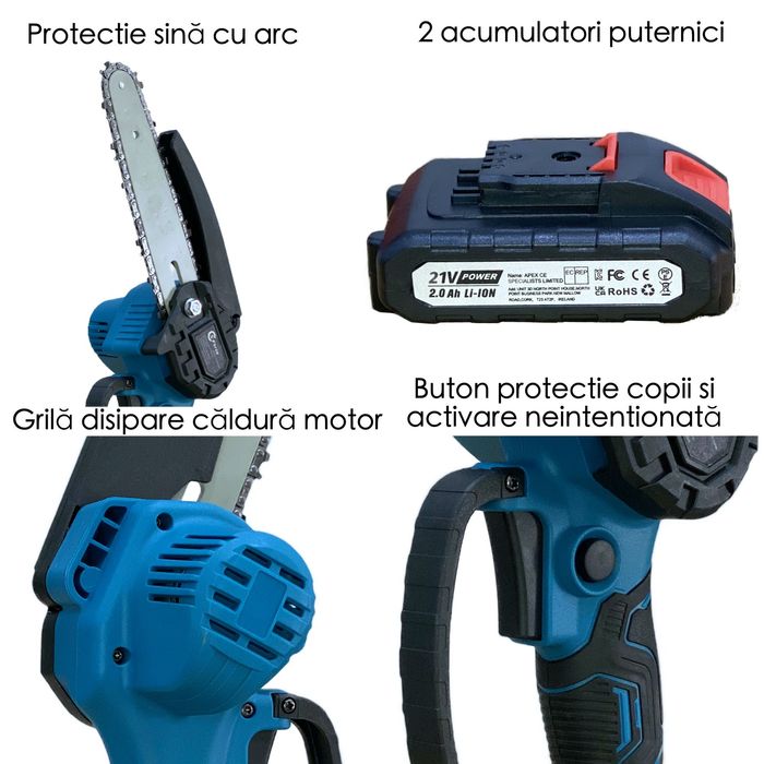 Mini drujba XForce cu 2 acumulatori si trusa, compatibil cu Makita 18V