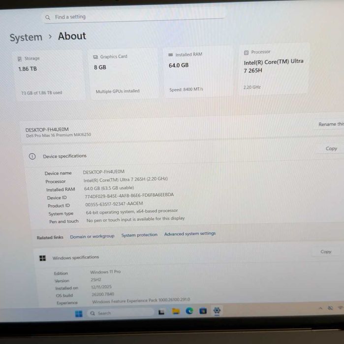 DELL Pro Max 16 MA16250 Intel Ultra 7 265H RAM 64GB SSD 2TB | TrueGSM