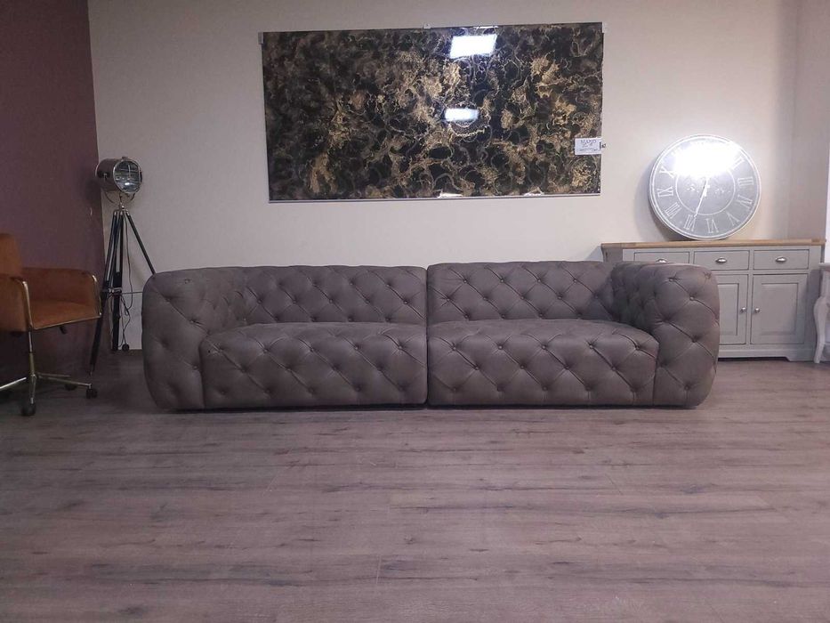 Дизайнерски кафяви кожени дивани две четворки Честърфийлд