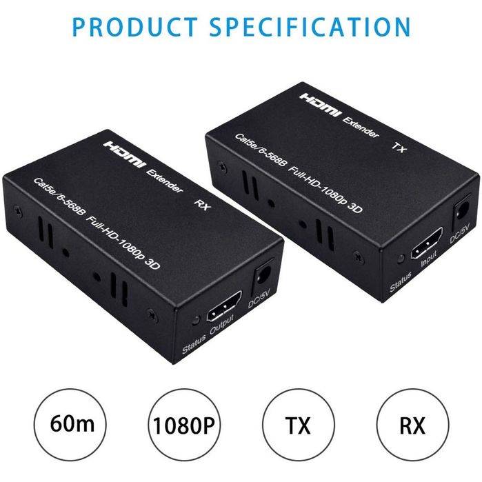 HDMI Extender 60m prin cablu LAN Cat5e/Cat6 Full HD 1080P