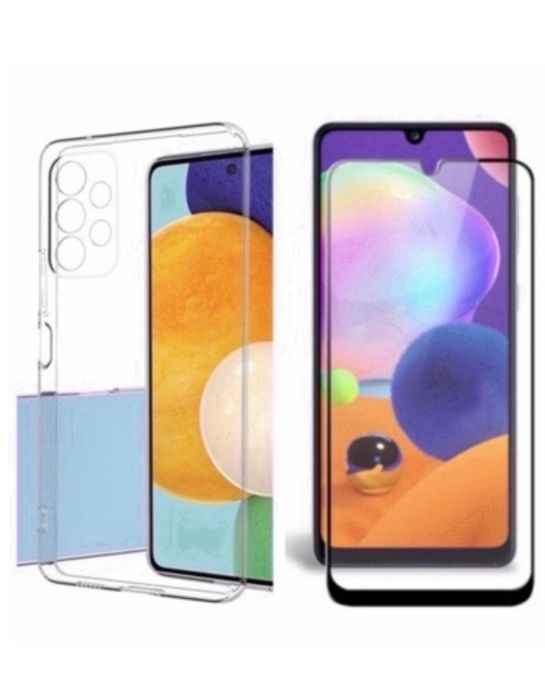 Husa Silicon Black Clear+Folie Sticla 12D Samsung A52S/A53/A54/A55/A56