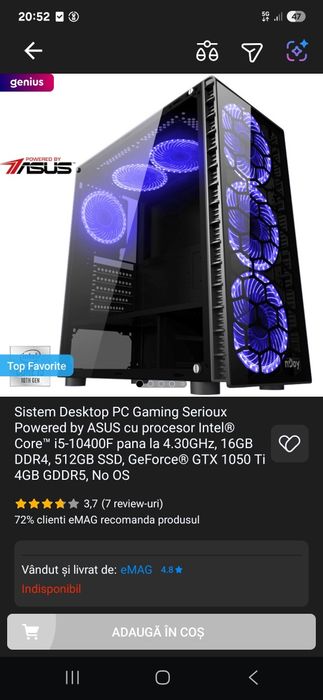 Pc Gaming Asus  I5 GTX 1050Ti