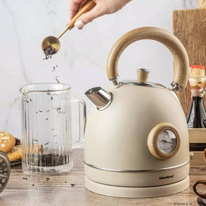 Ceainic, fierbator electric cu termometru, otel inoxidabil, crem cu