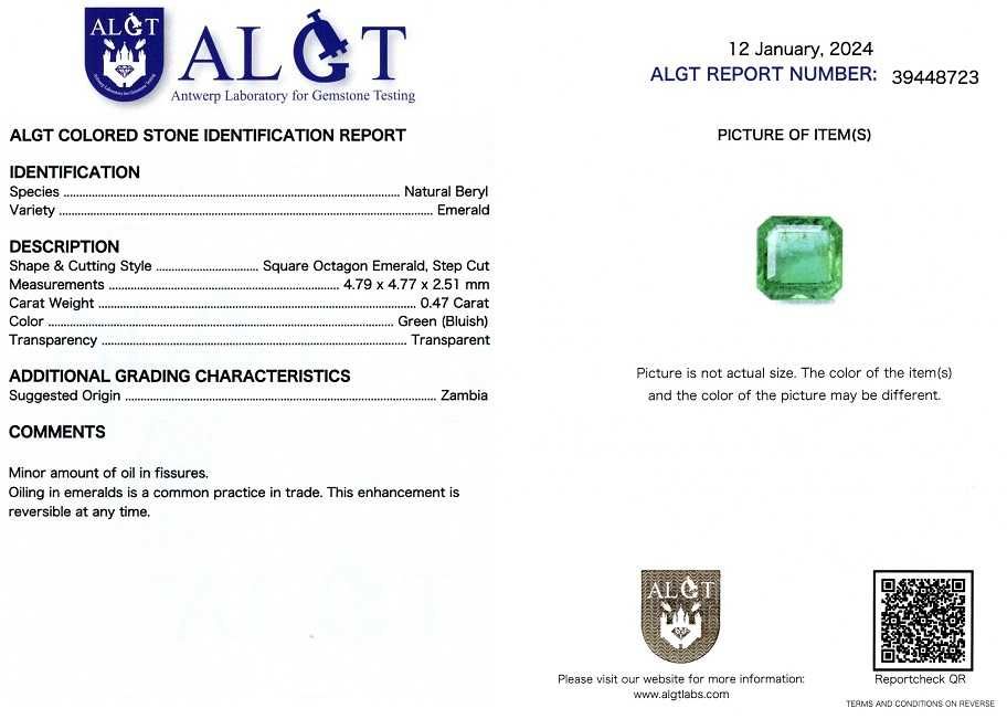 Smaralde Zambia 0,30 - 0,49 ct, ALGT Antwerp-cod 9987,9988,9989