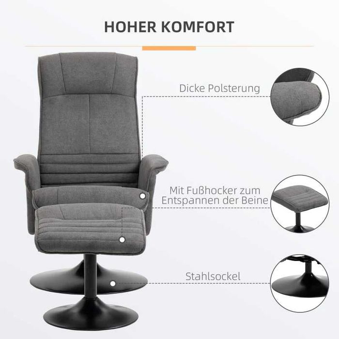 HOMCOM Релаксиращ фотьойл с табуретка, регулируема облегалка