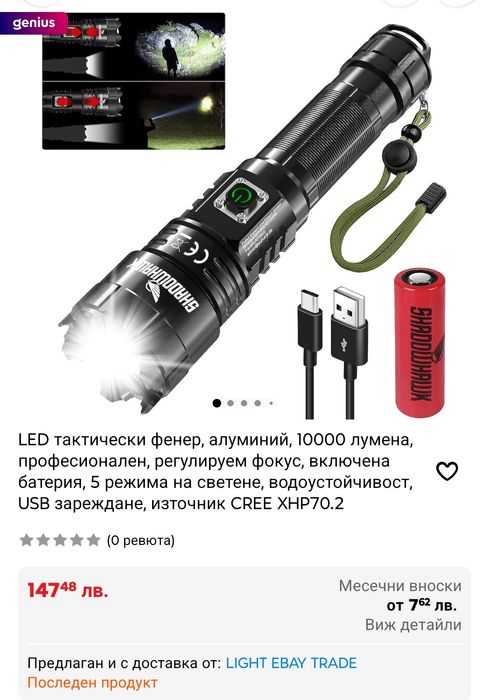 Фенер професионален тактически марка Shadowhawk,