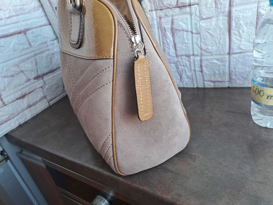 дамска чанта,Christian Berg,бежова кожена чанта-естествена кожа