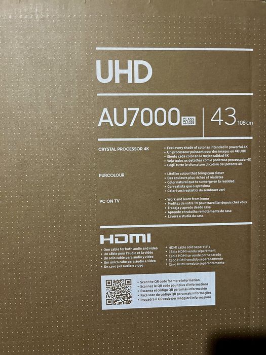 TV Samsung 43” Crystal UHD 4K (AU7000) – impecabil, Smart TV