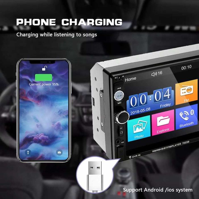 CAR MP5 PLAYERl 2DIN,TouchScreen,Telecomanda,MirrorLink, Bluetooth,nou