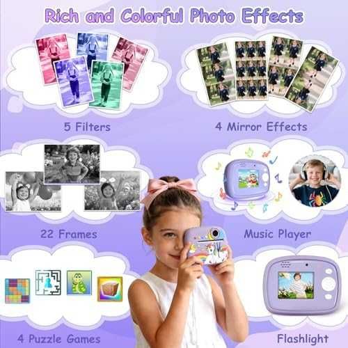 Нов Фотопринтер Фотоапарат за деца моментен печат 2.4 IPS 32GB идеален подарък дете