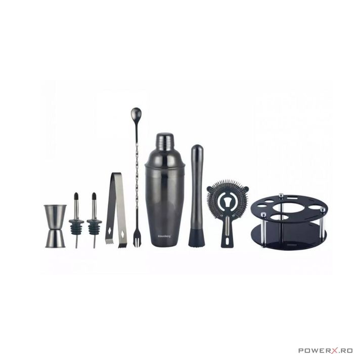 Set cocktail shaker, 9 piese, negru, Klausberg