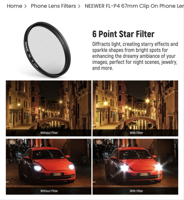 ORIGINAL NEEWER FL-P4 67 mm smartfon uchun obyektiv filtrlar to‘plami