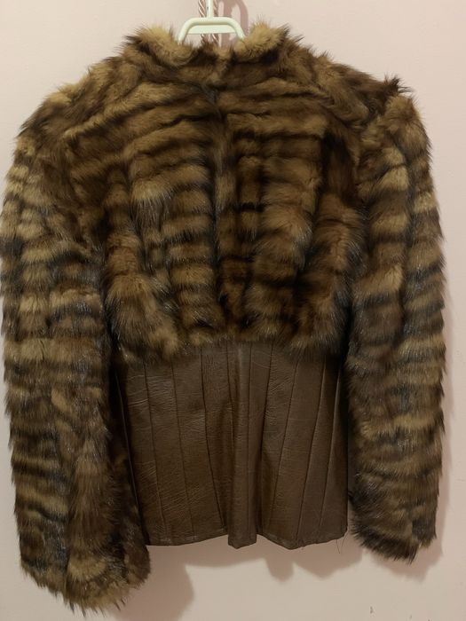 Haina scurta de blana naturala de nurca si piele, Marimea XS-S