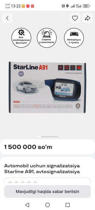 Starline A 91 satiladi noviy