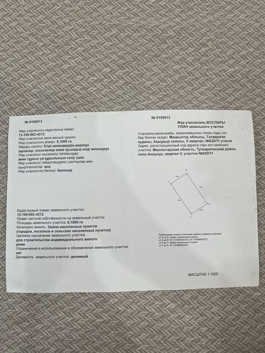 Акшукур, жер сатылады 0,1000 га