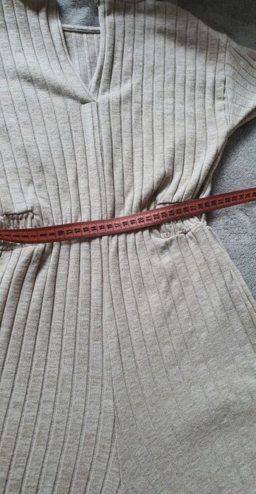 Salopetă tricot Zara fete 11-12 ani 152 cm XXS bej/nude melanj evazată wide leg casual chic